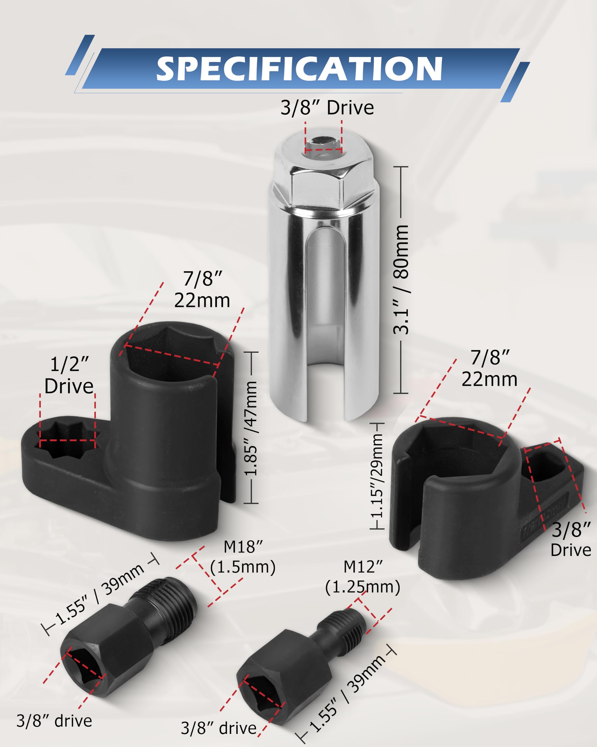 DAYUAN sockets next to ratchet showing drive size and scale benefits