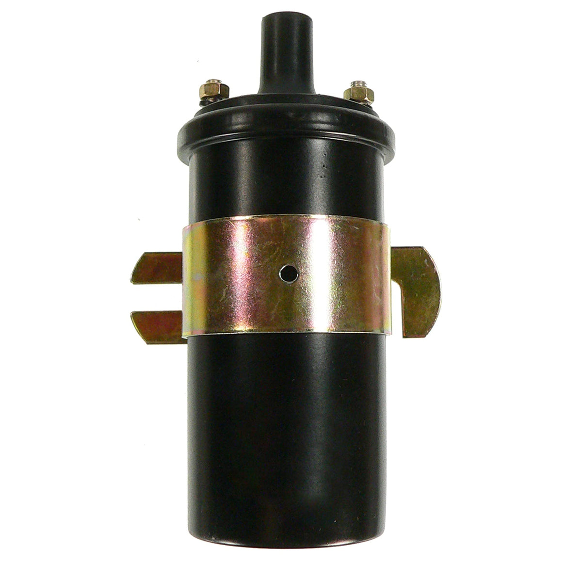 DB Electrical ignition coil front view showing terminals and mounting for easy swap