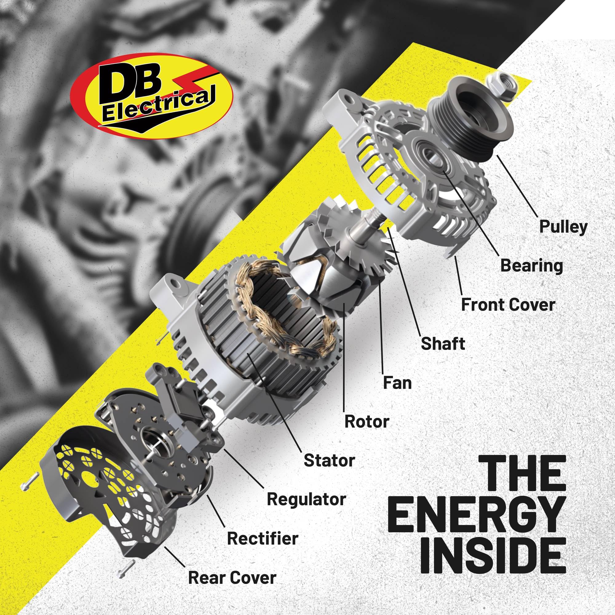 DB Electrical alternator spec label showing 12V 55A information for correct selection