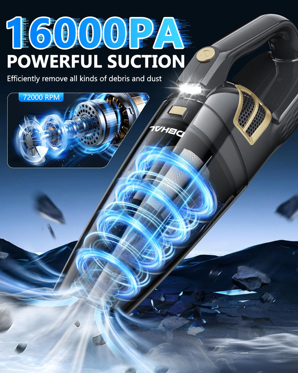 DBHAL accessories laid out including crevice nozzle and brushes for versatile cleaning