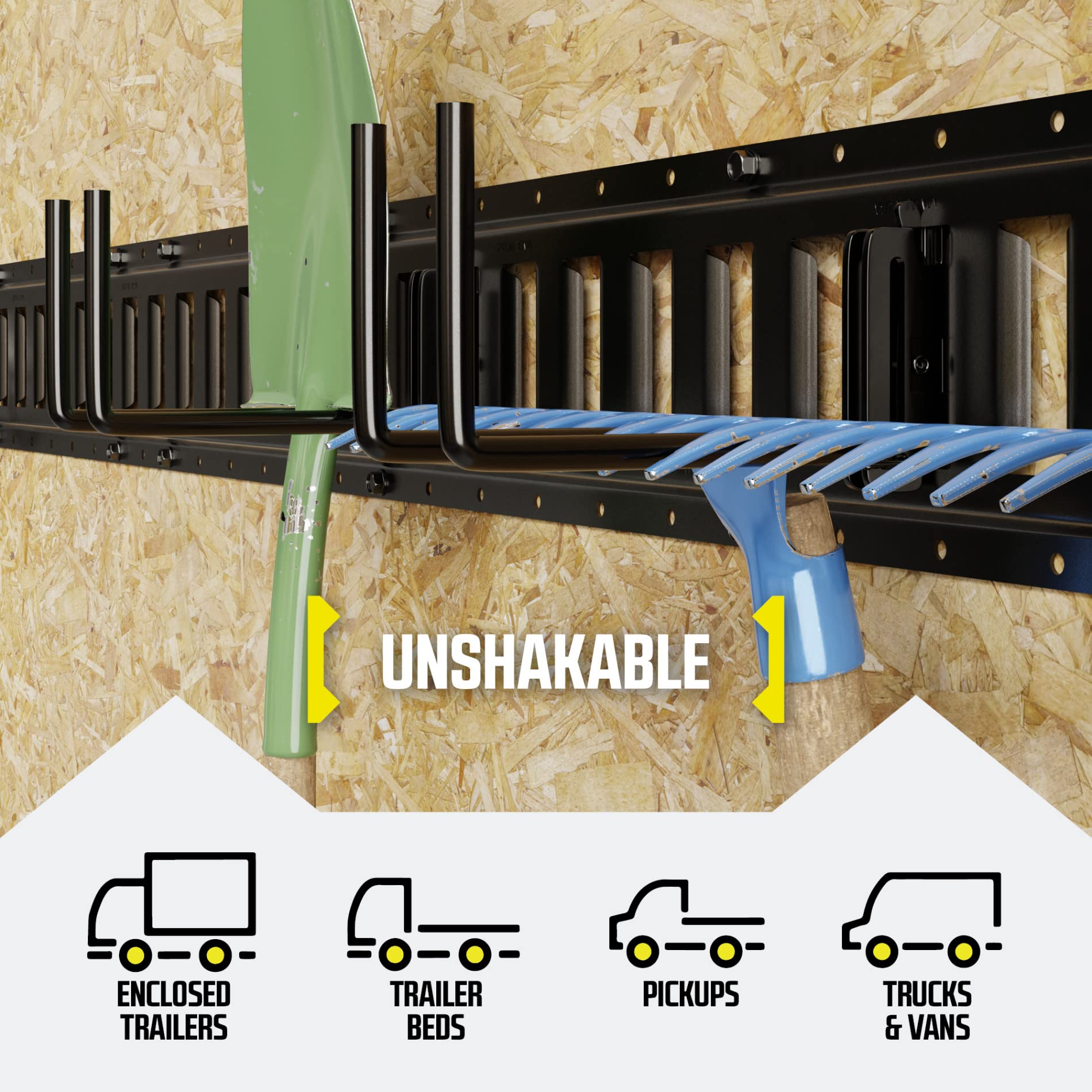 DC Cargo Mall pair of hooks holding ladder to demonstrate heavy-duty support benefit