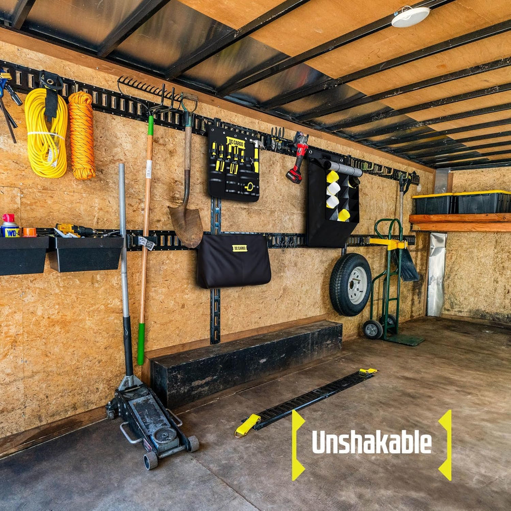 DC Cargo Mall mounted on trailer E-Track rail illustrating space-saving interior organization
