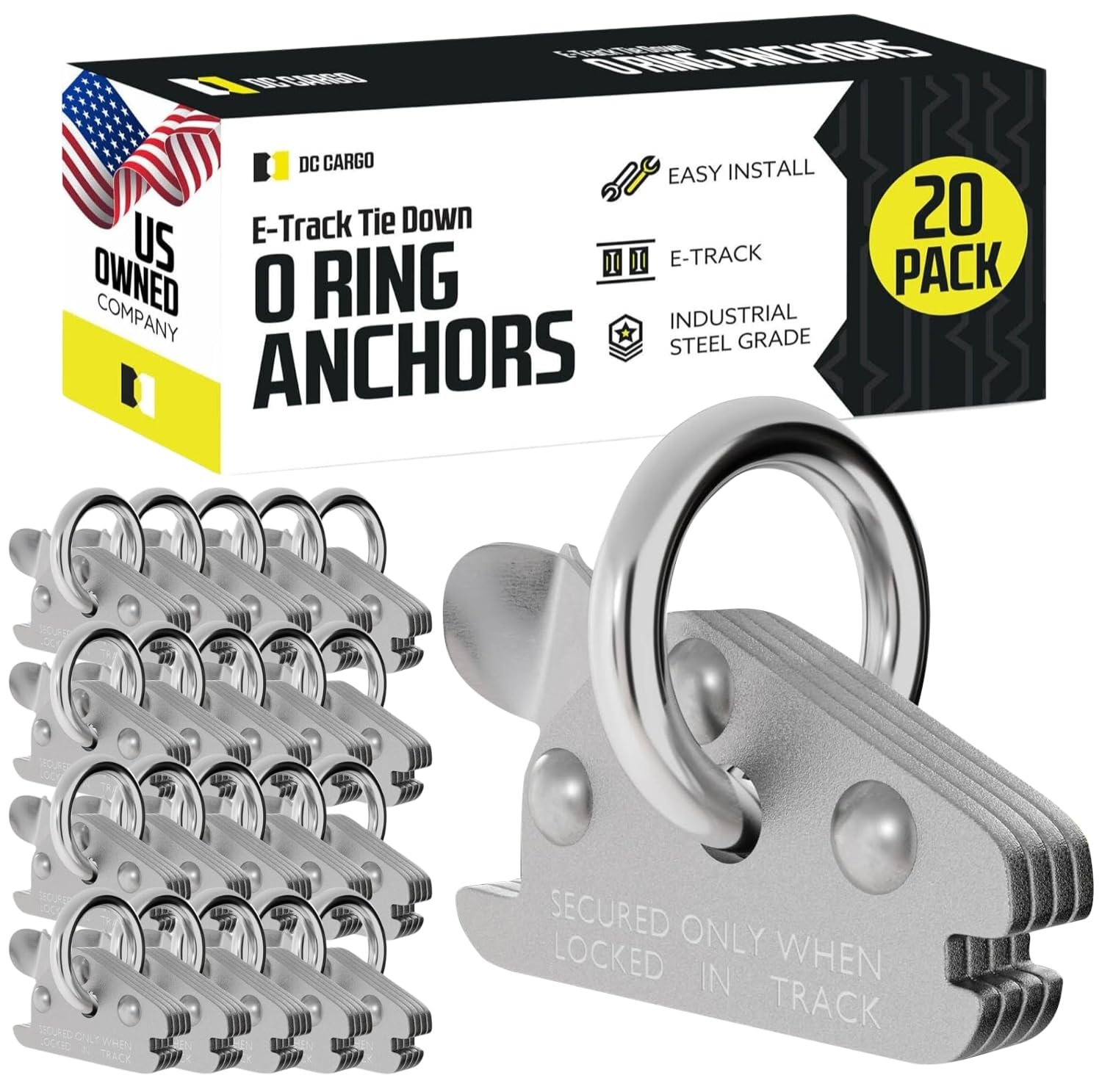 DC Cargo Mall front view showing pack of 20 heavy duty O-ring anchors for secure loads