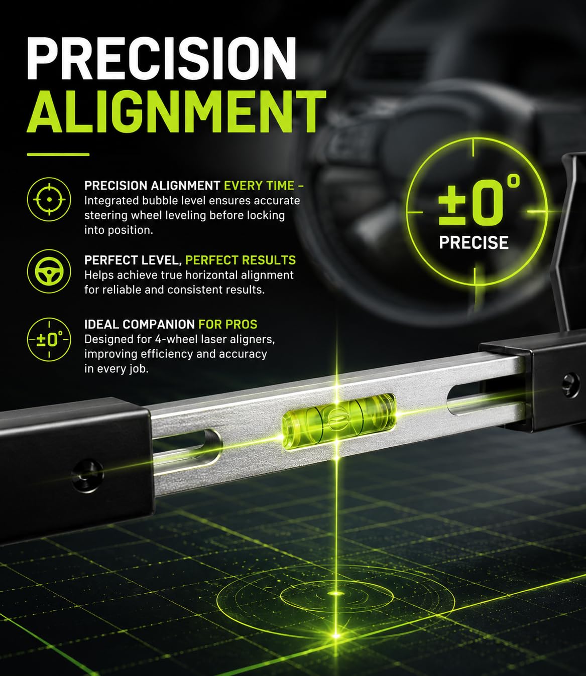 DearChan ATD-3100 clamped on steering wheel to hold straight-ahead reliably