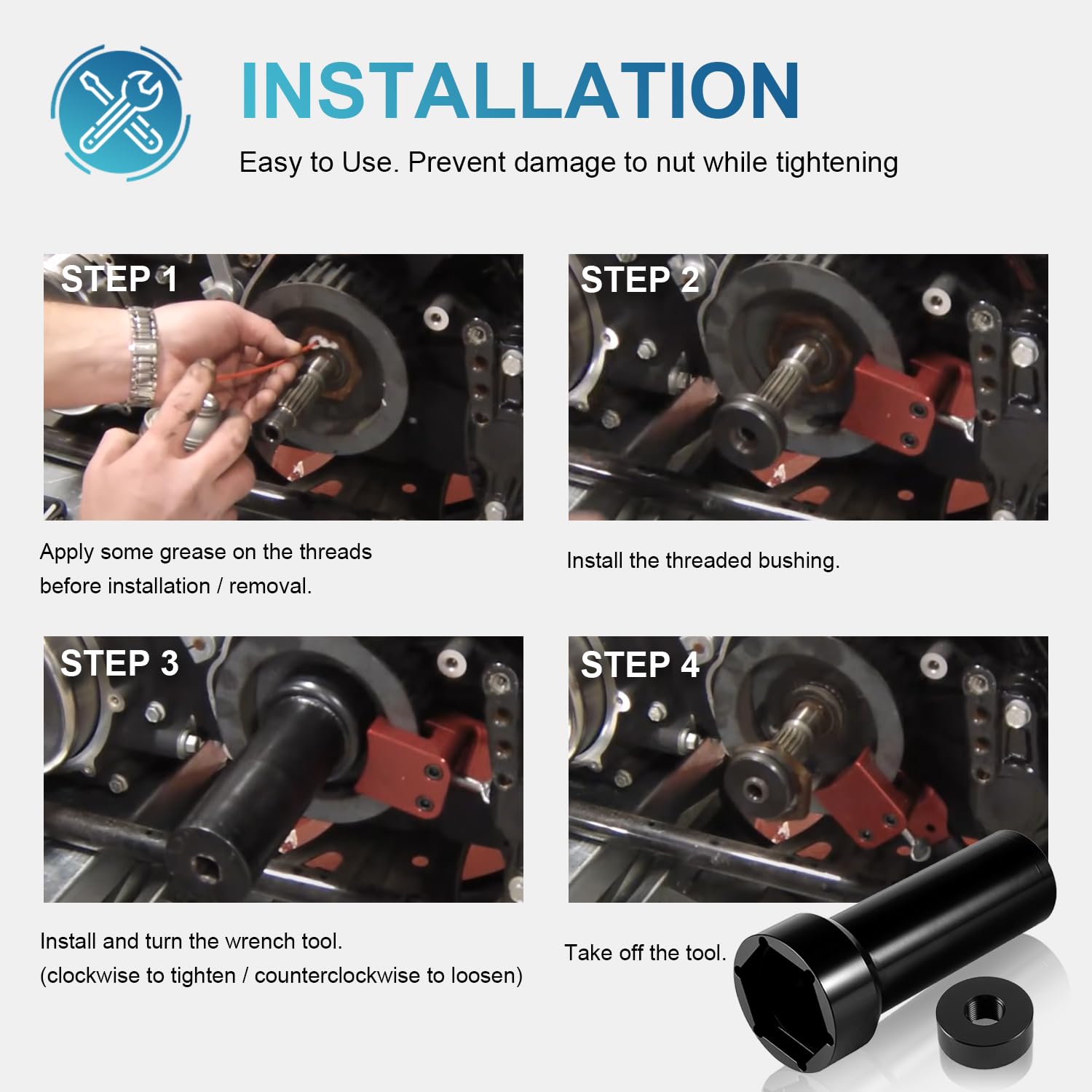 Deargooday left-hand threaded bushing detail enabling correct thread fit