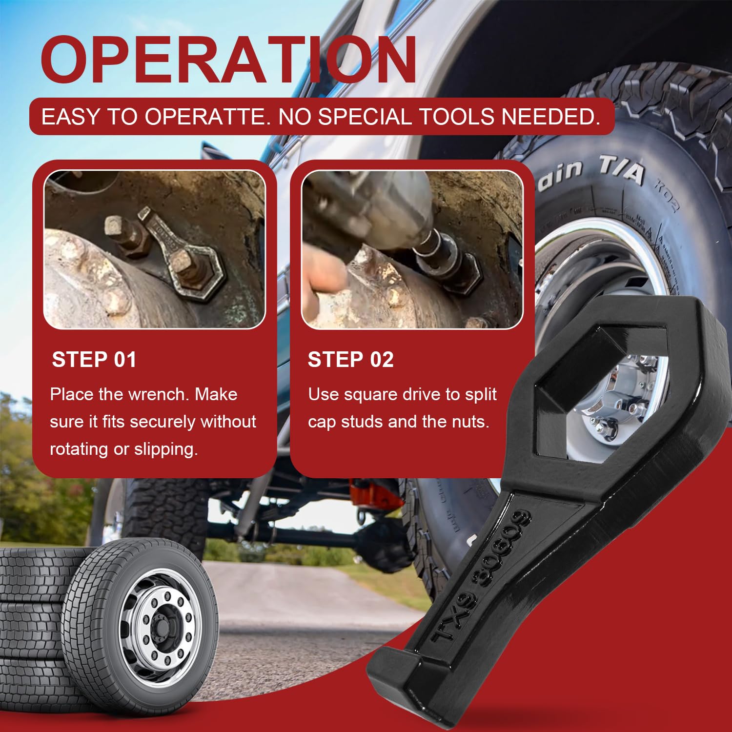 Deargooday tool mounted on dual wheel showing safe in-use support
