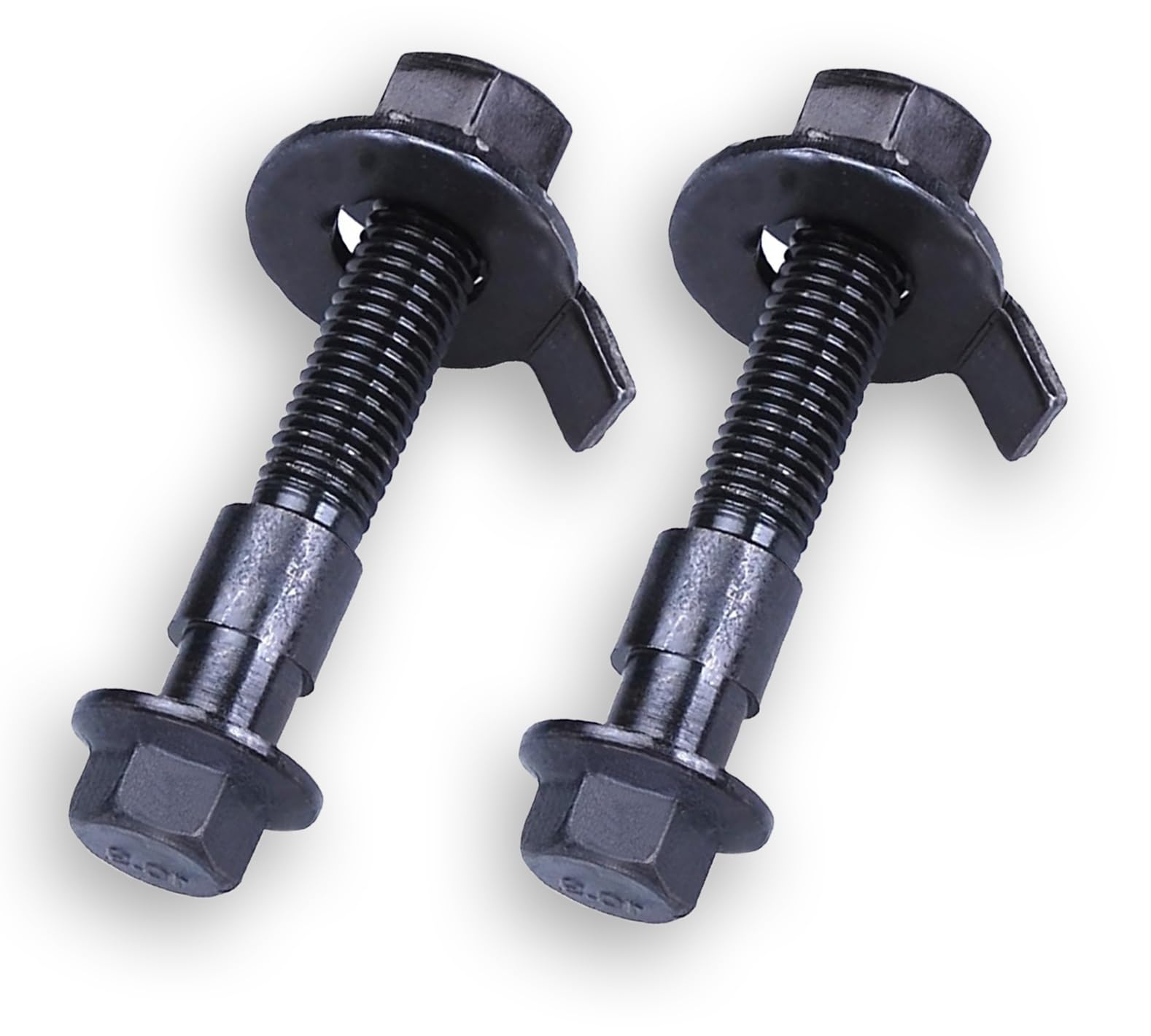DEARMMGG camber bolt installed on control arm demonstrating correct fit and adjustment access