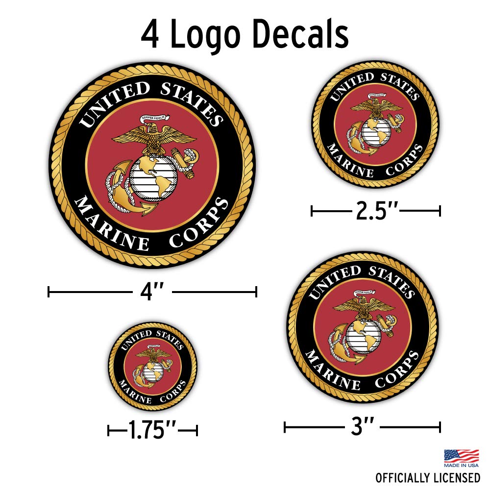 DECALCOMANIA LIFESTYLE DECALS gold chrome large USMC logo close-up showing reflective finish and visibility
