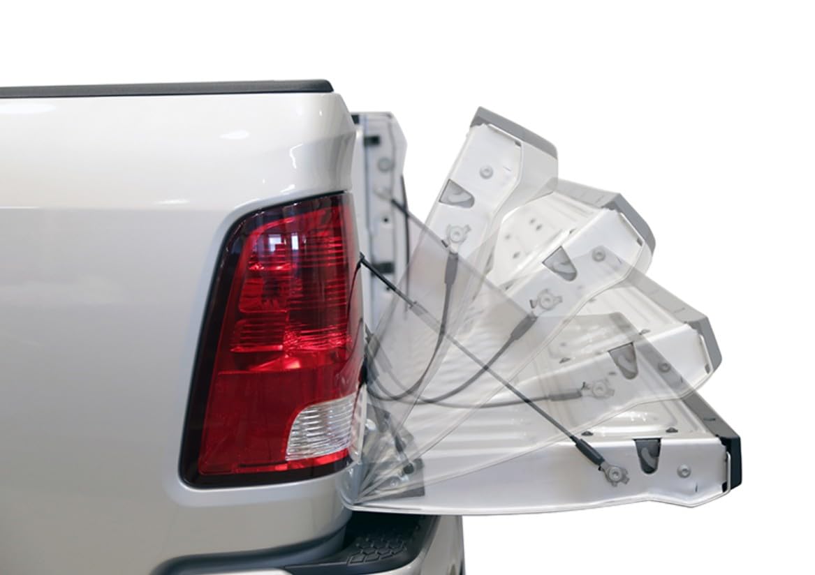 DEE ZEE DZ43300 installed on RAM tailgate demonstrating controlled one-hand lowering and reduced hinge stress