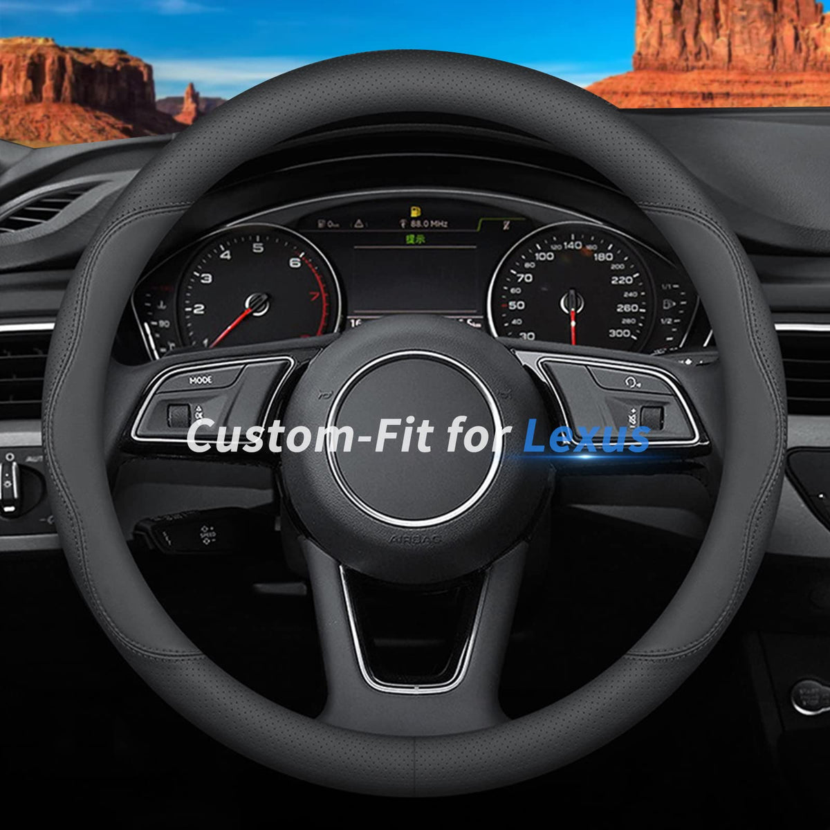 Deer Route front view of Lexus steering wheel cover showing fit and style benefits