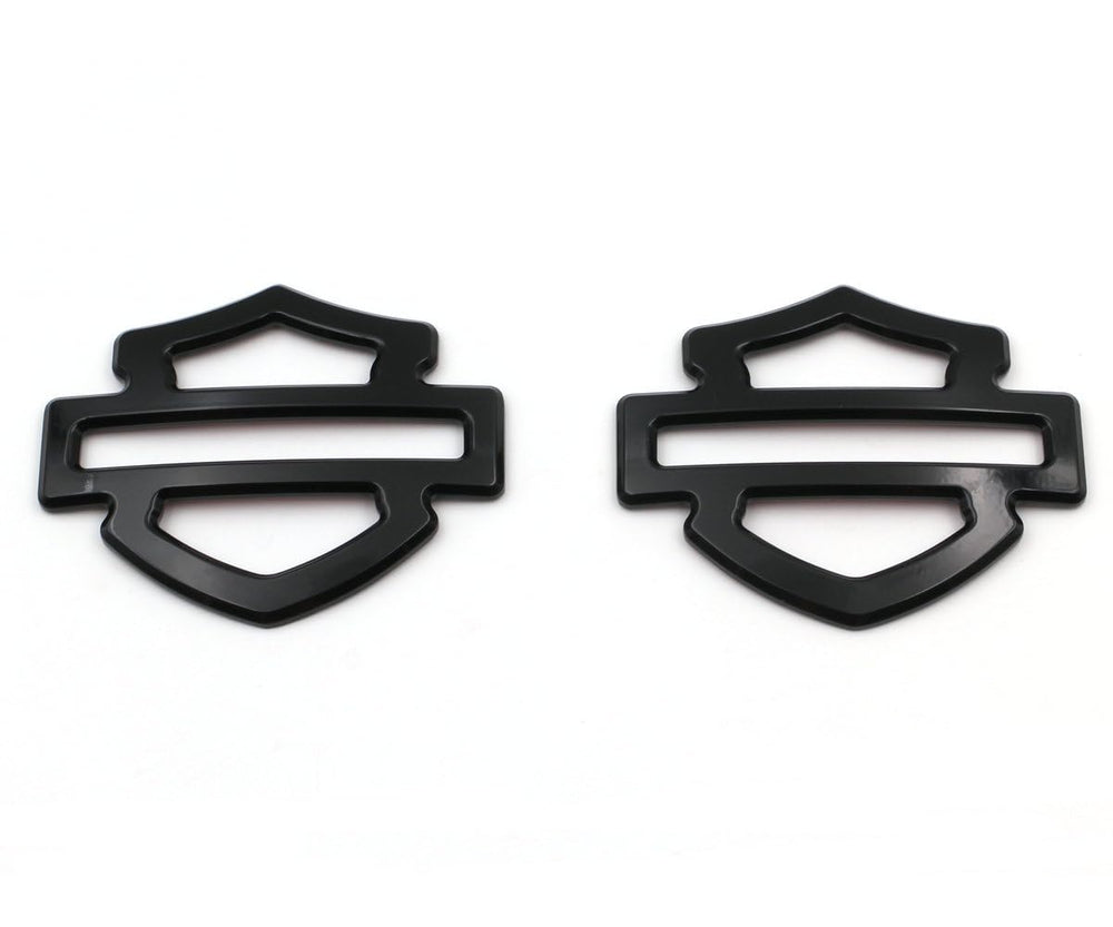 DEEUOM front view of gloss black metal CVO emblem showing clean styling and premium finish