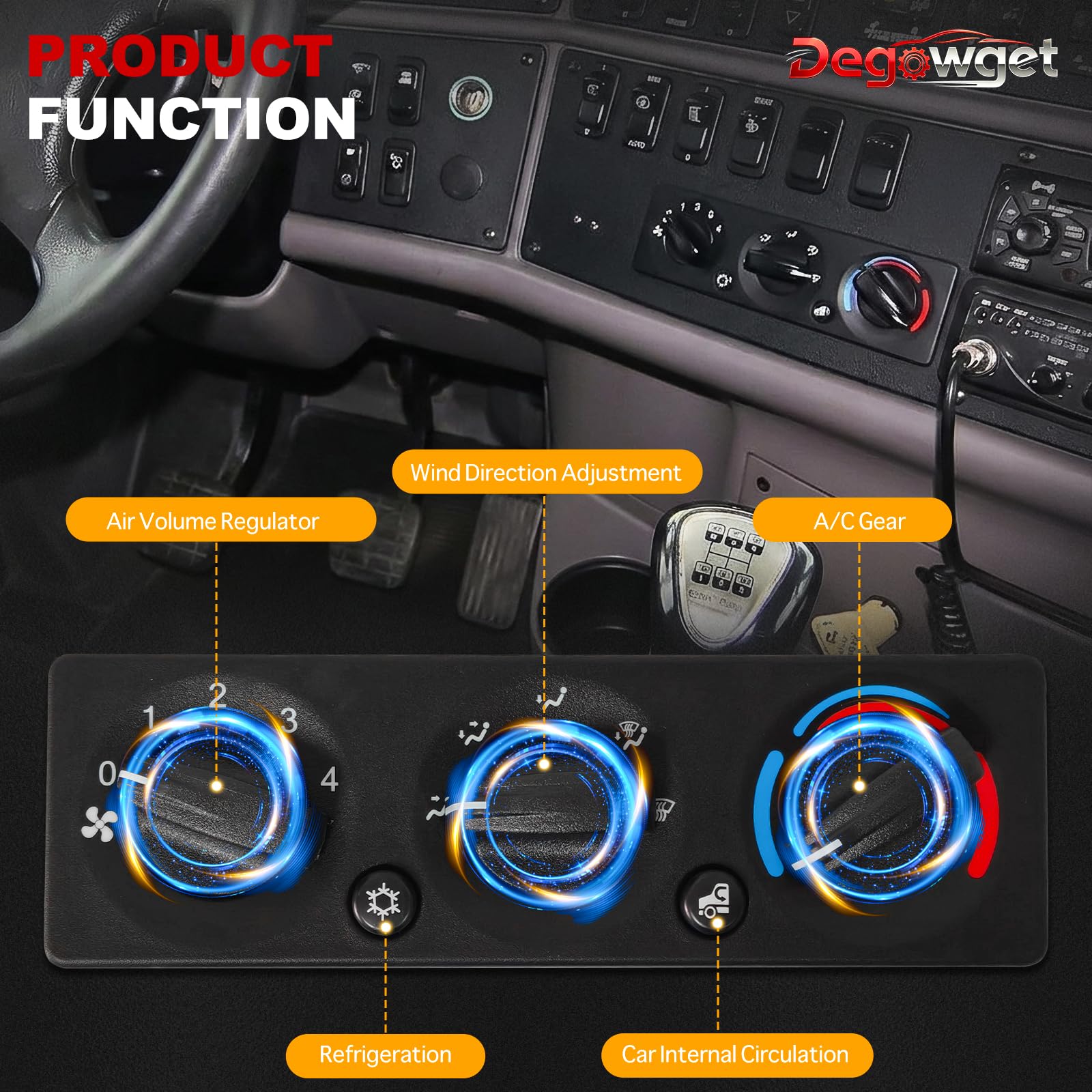 Degowget mounted in Peterbilt dash restoring HVAC control quickly