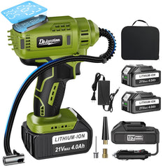 DEJUNPIOOL inflator front view showing compact portable design and fast inflation