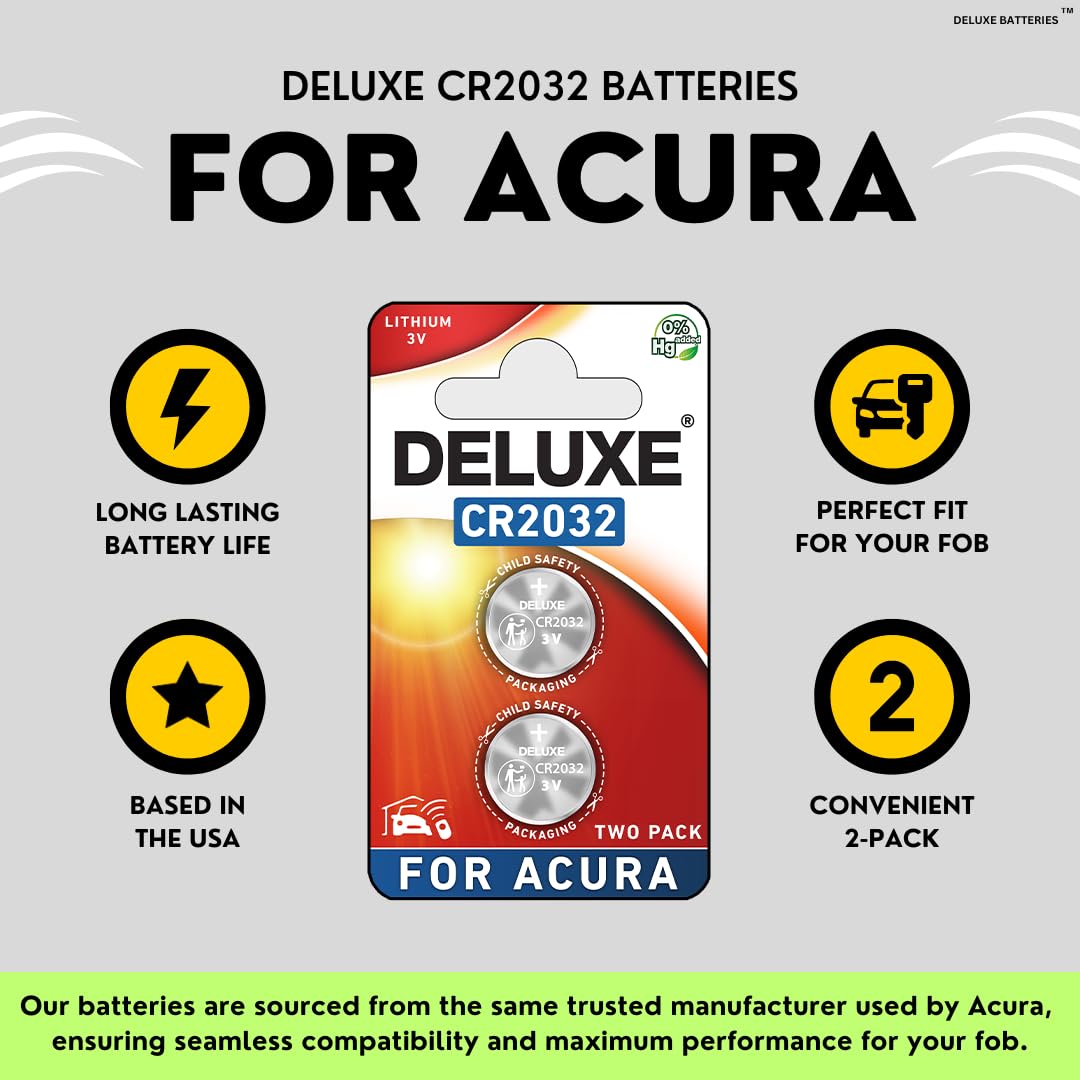 Acura key fob opened with Deluxe Batteries CR2032 in compartment — easy DIY replacement demonstrated