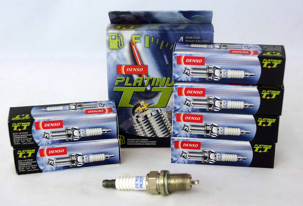 Denso PK20TT packaging front view showing genuine six-pack and brand benefit