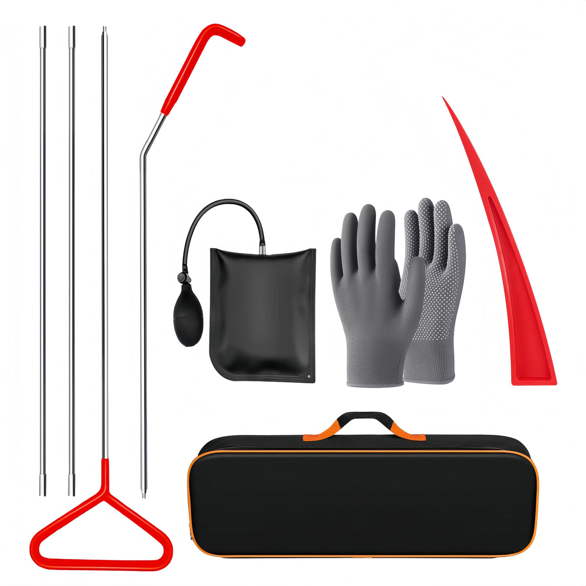 DENWAY toolset front view showing all nine pieces and compact bag for quick repairs