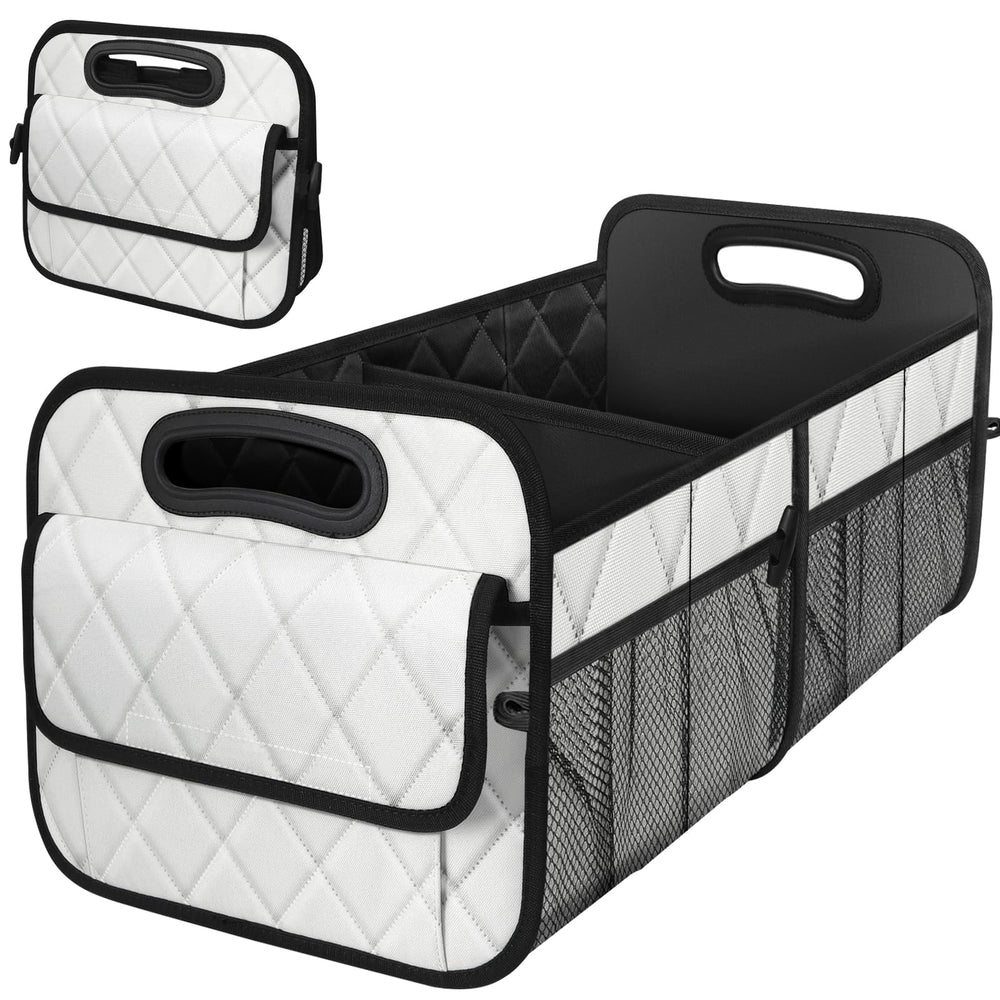 Deosk front view beige trunk organizer showing clean storage and protection
