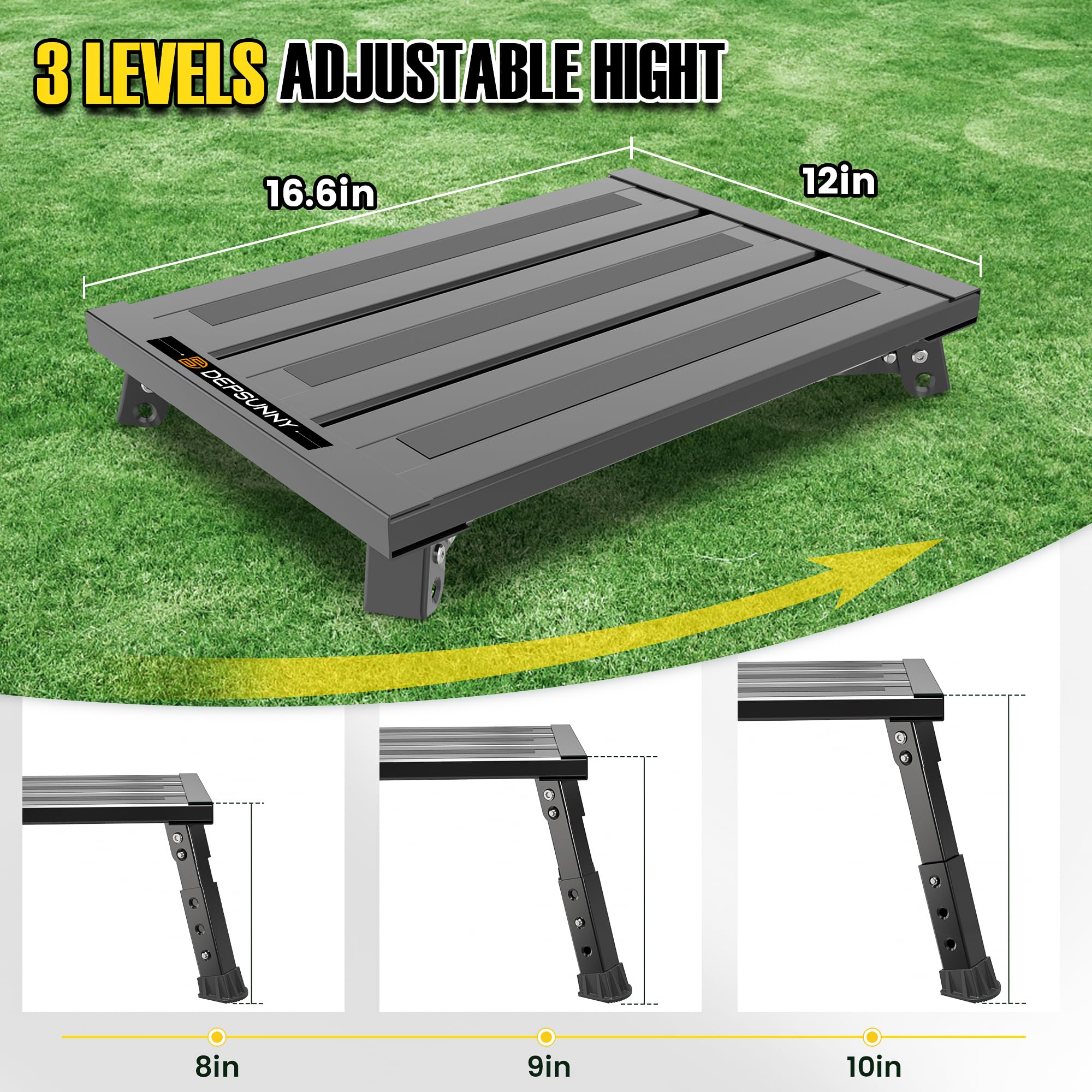 DEPSUNNY adjustable leg detail for choosing 8, 9, or 10 inch heights