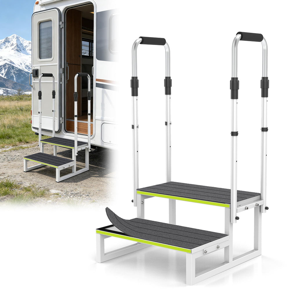DEPSUNNY front view of two-step stool showing sturdy frame and platform for safer steps