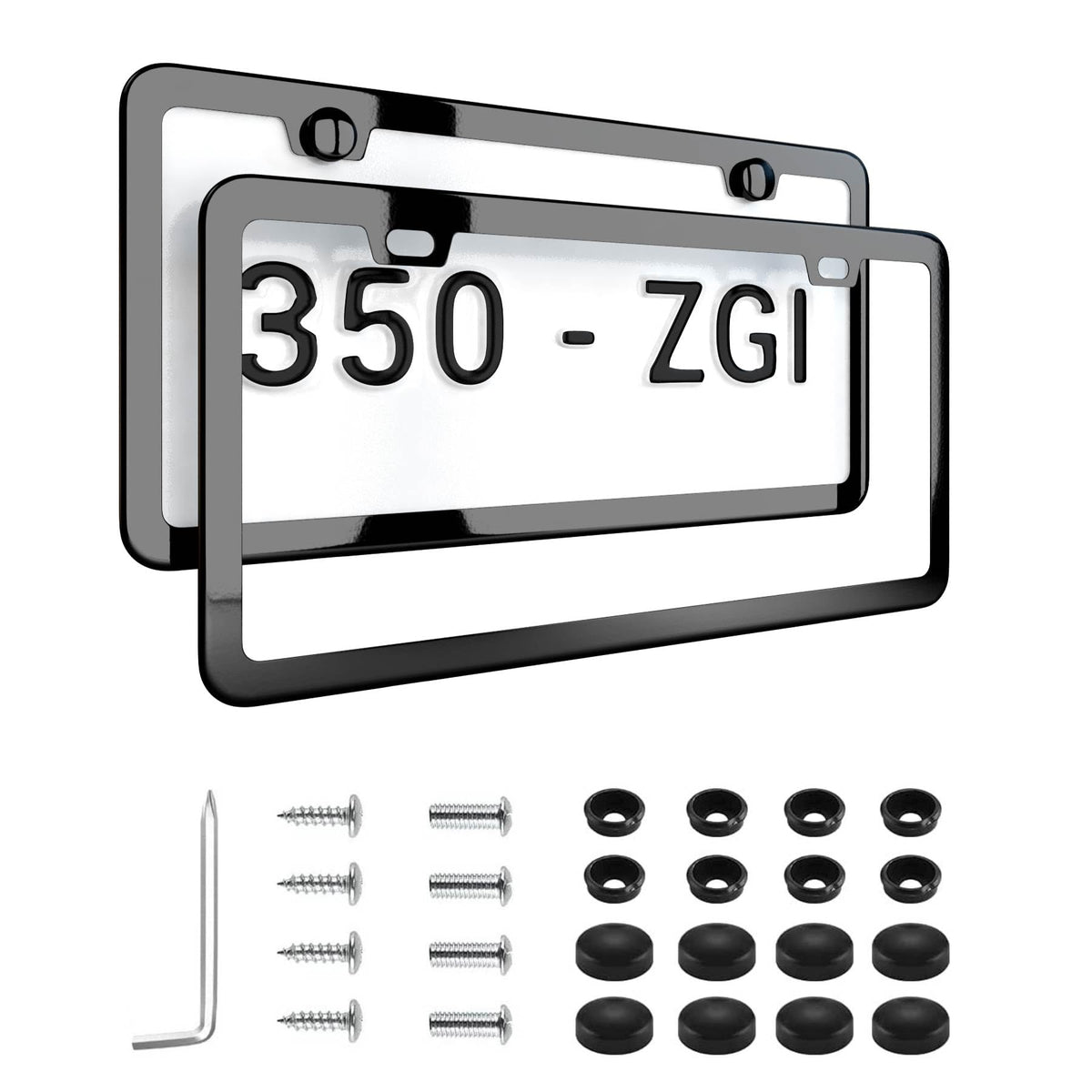 Deselen front view license plate frame showing sleek black and chrome finish benefit upgrade