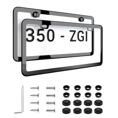 Deselen front view license plate frame showing sleek black and chrome finish benefit upgrade