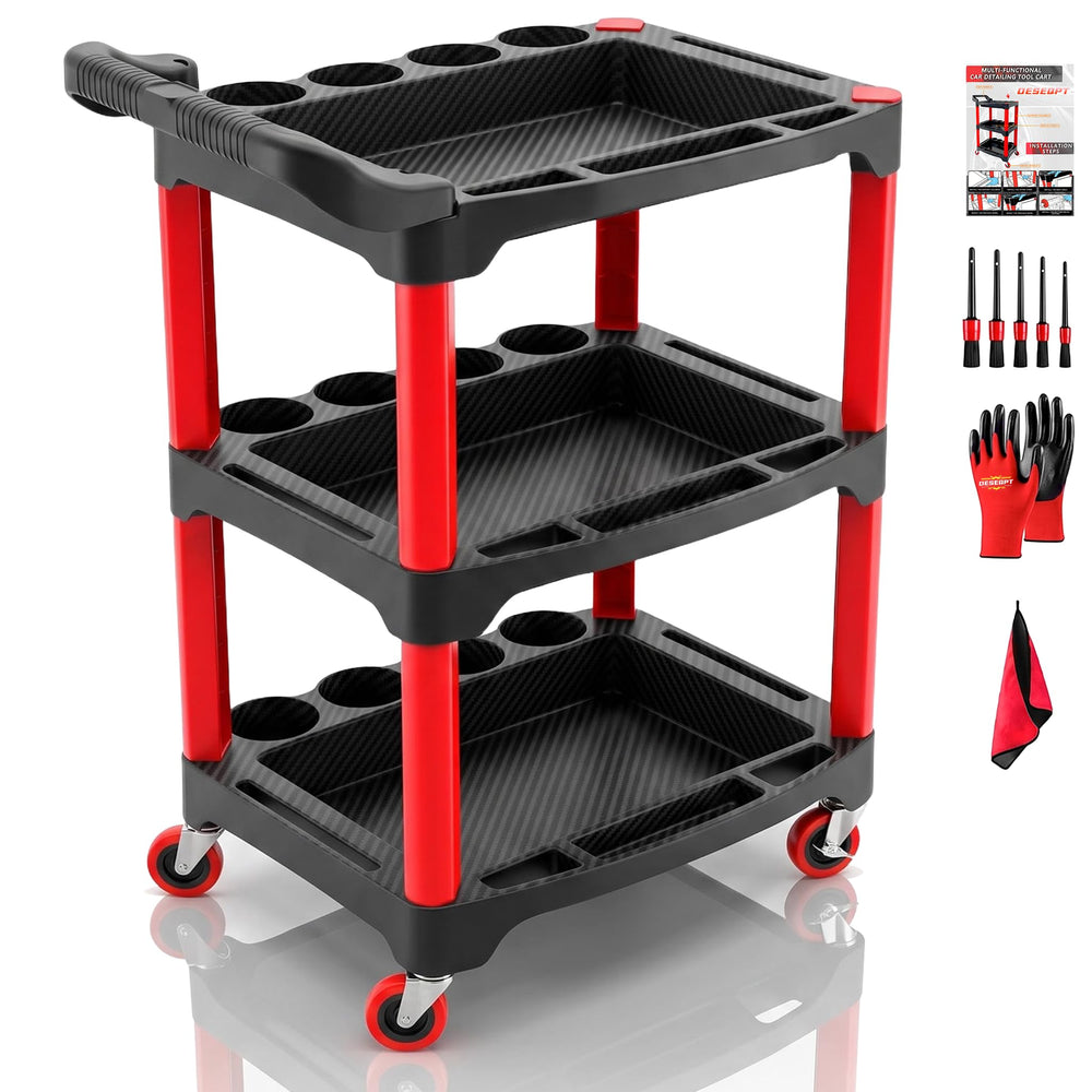 DESEQPT front view assembled cart showing organized storage benefit