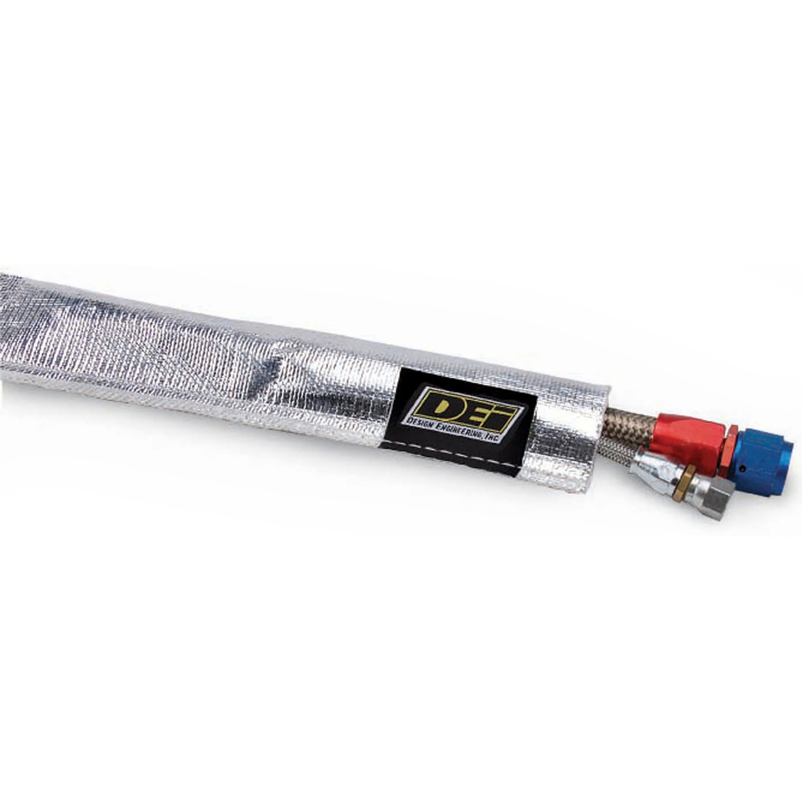 Design Engineering Heat Sheath front view showing sleeving and label, protecting lines