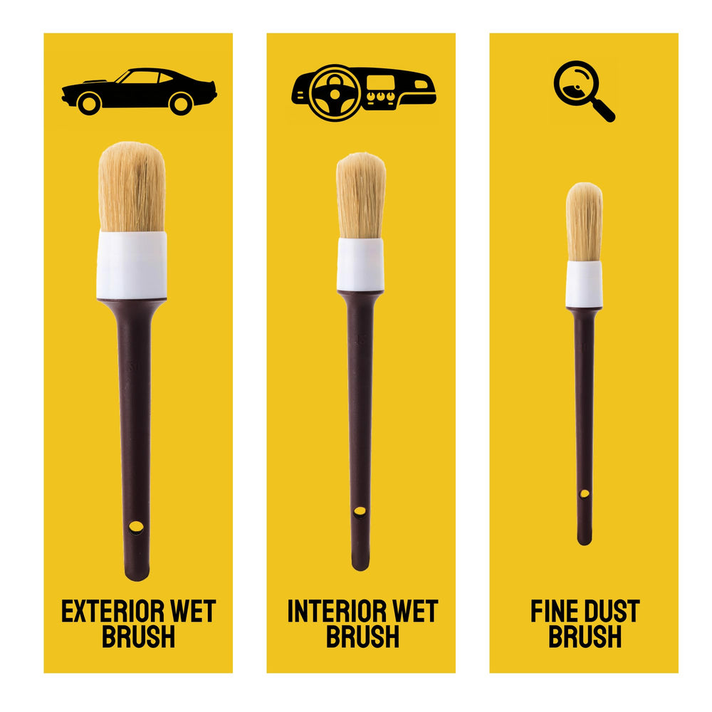 Detail Dudes brushes being used in a garage detailing session for pro results