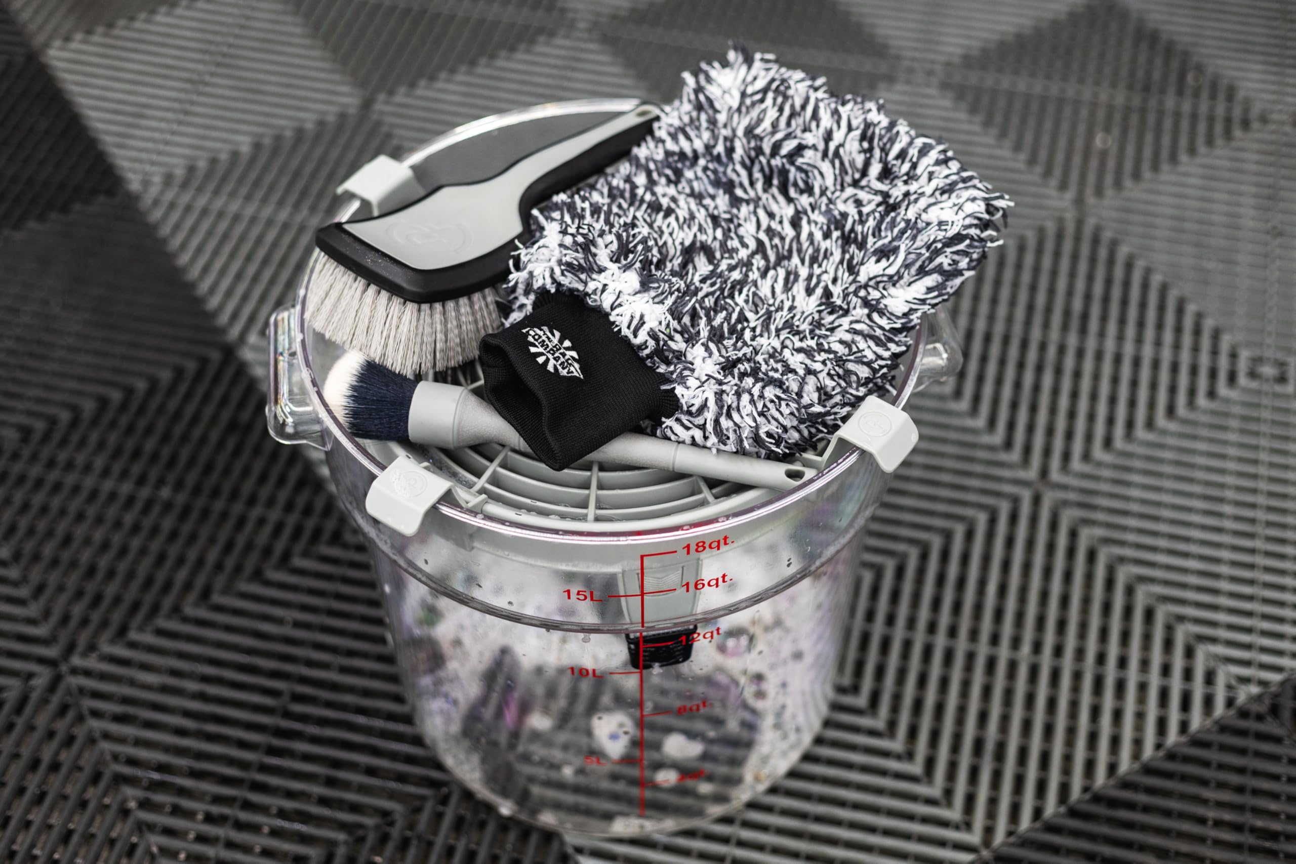 Detail Factory next to a 5-gallon bucket showing accurate size and scale