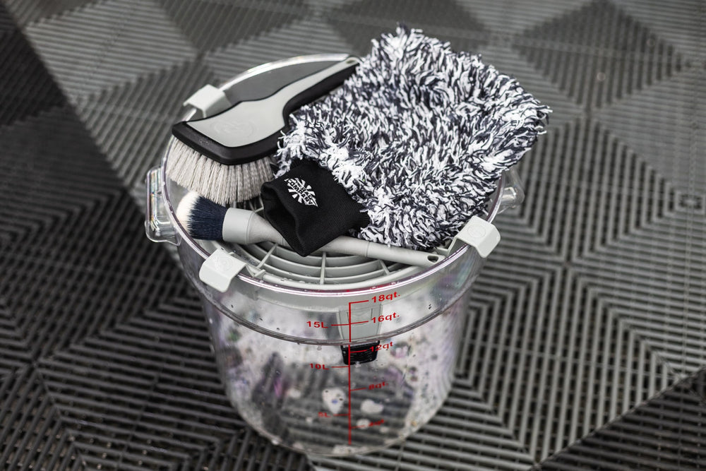 Detail Factory next to a 5-gallon bucket showing accurate size and scale