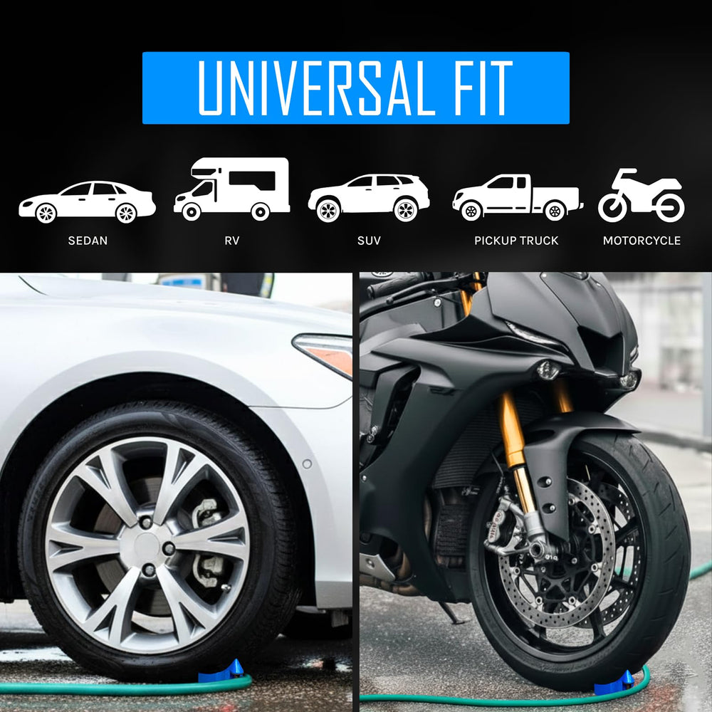 DETAIL GUARDZ mounted on a car tire with hose rolling to prevent tangles and trips