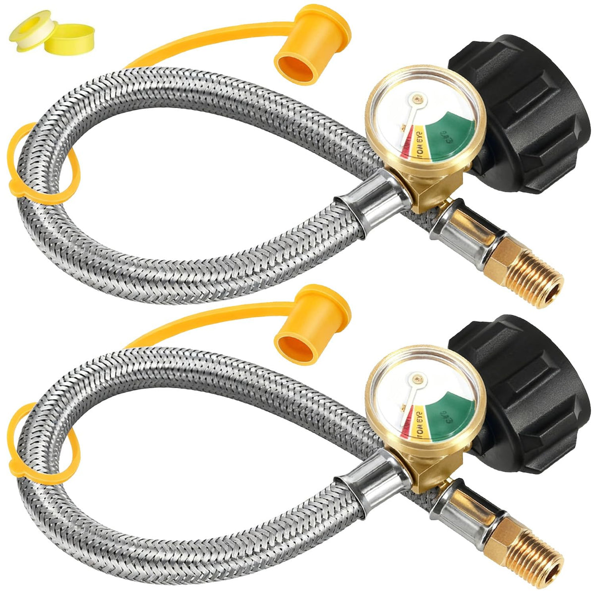 Deuovht front view of two-pack hoses showing packaging and included wrench for quick setup