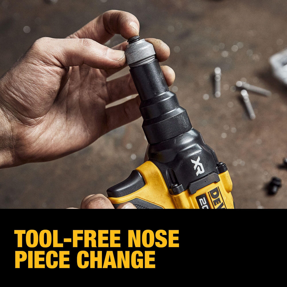 DEWALT DCF403B next to handrail demonstrating compact size and reach