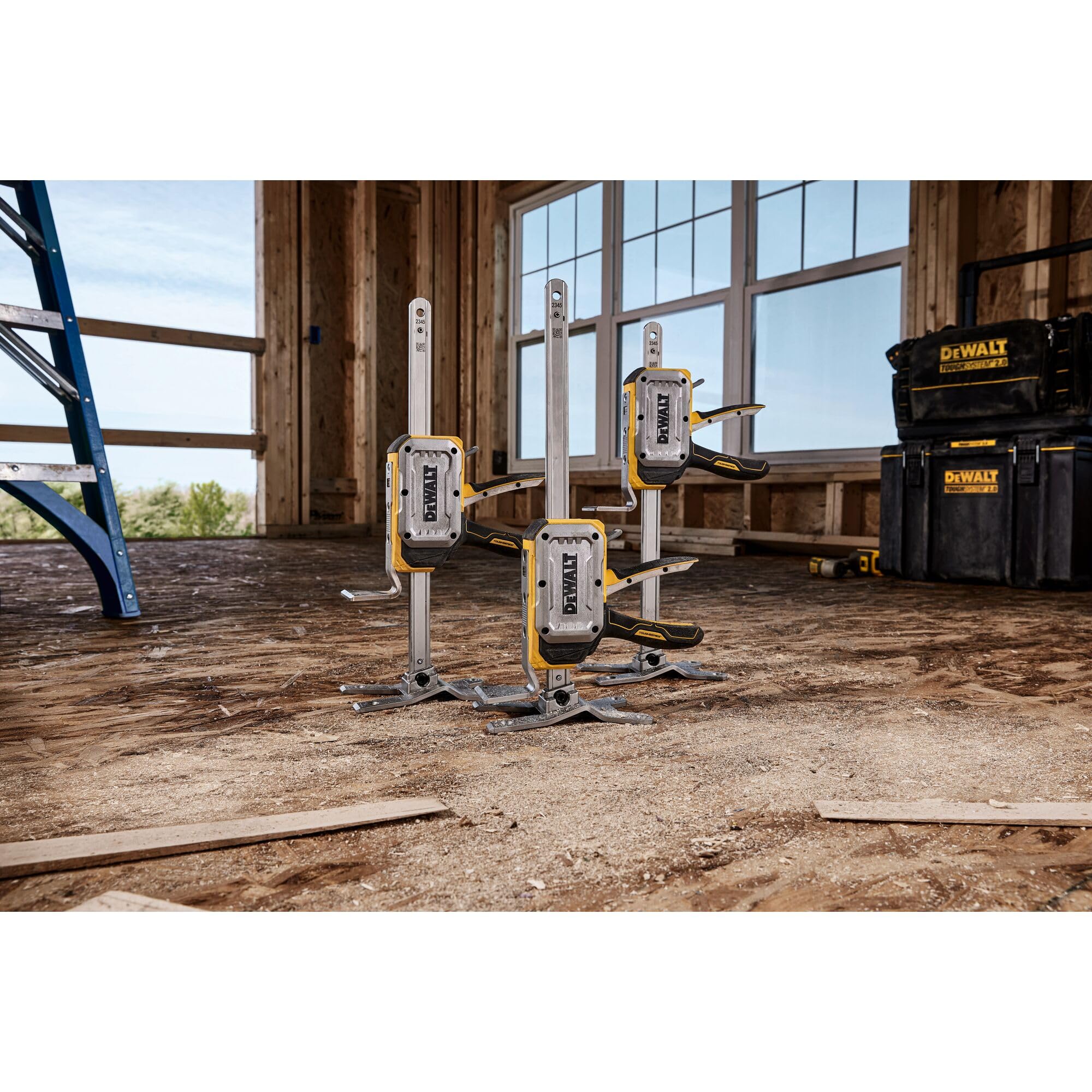 DEWALT in-use framing scenario helping position studs quickly and safely