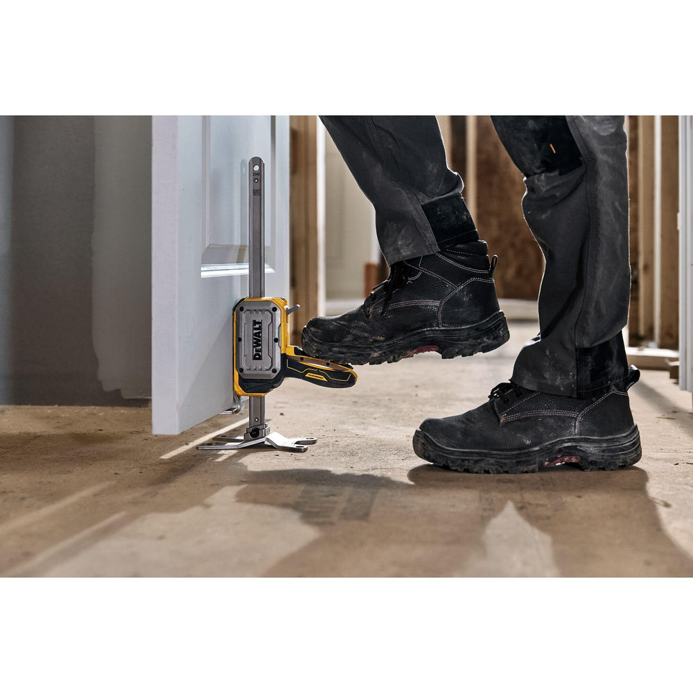 DEWALT jack next to toolbox showing compact size for transport and storage