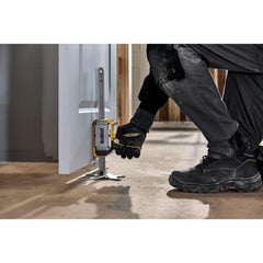 DEWALT side profile lifting a board illustrating 340 lb capacity support