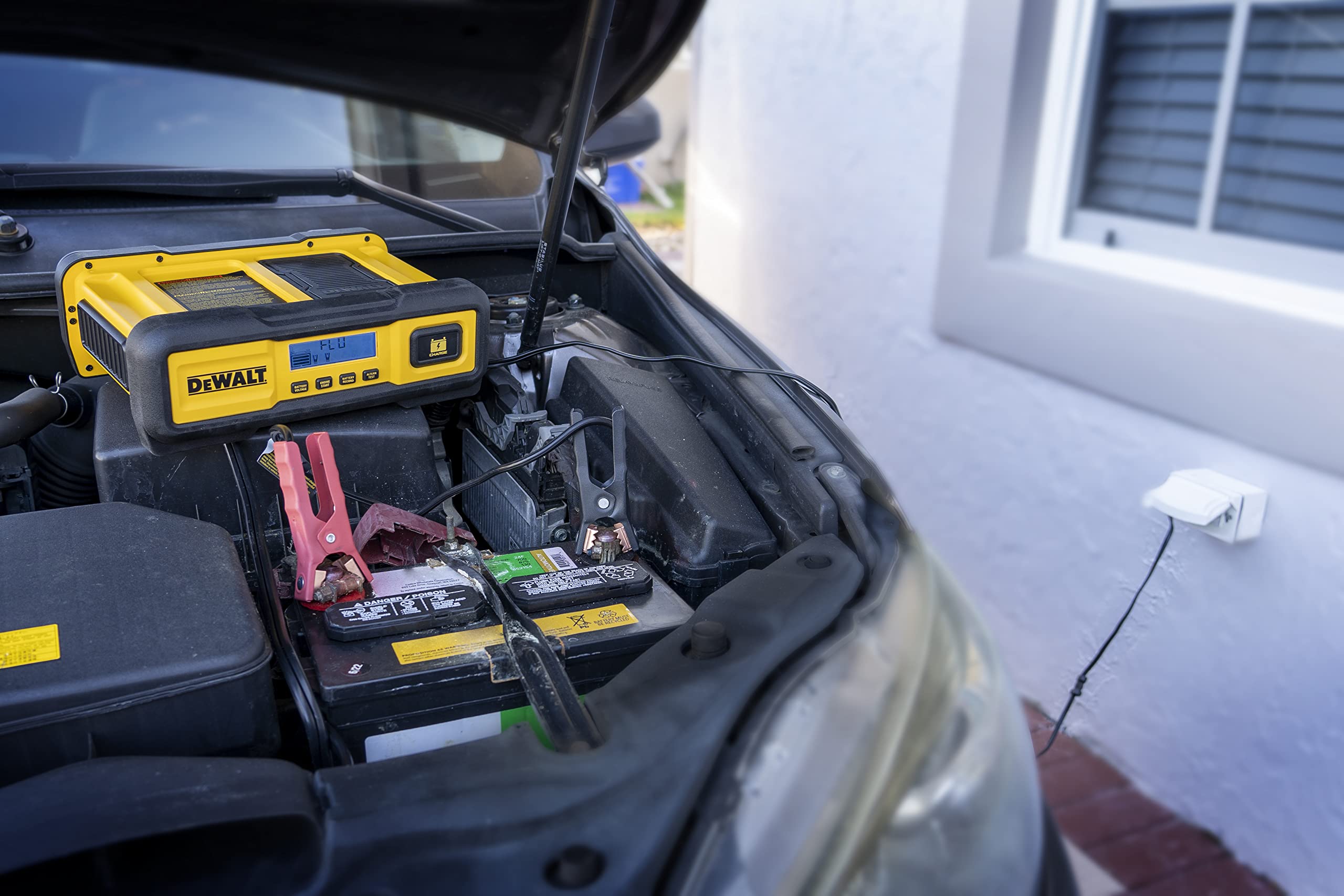 DEWALT installed on boat and car batteries demonstrating versatile charging use