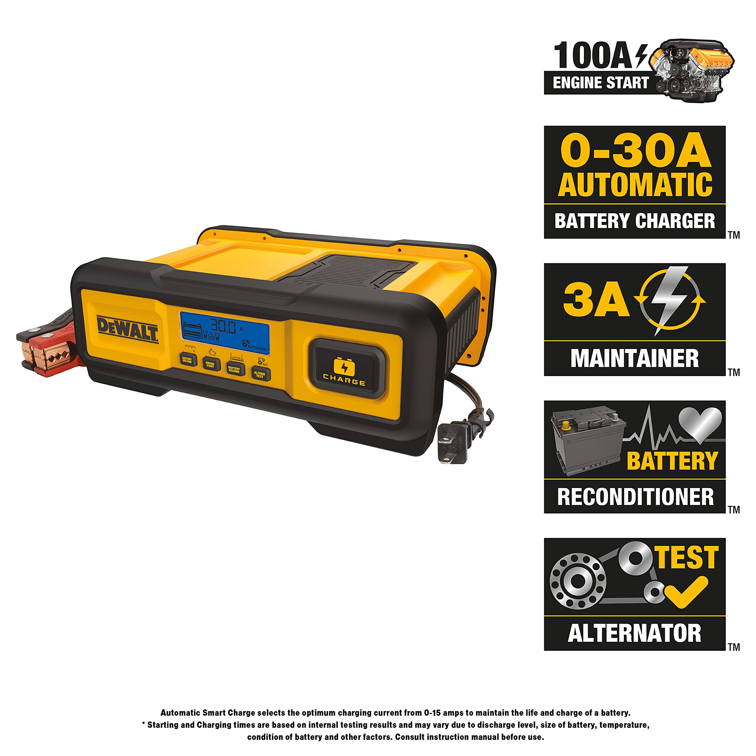 DEWALT heavy-duty clamps and cables for secure connections and fast current