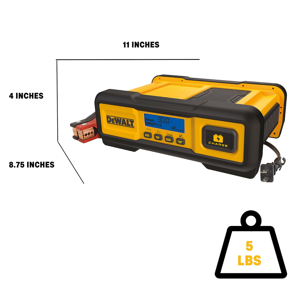 DEWALT beside a hand to show compact size and portability for easy storage