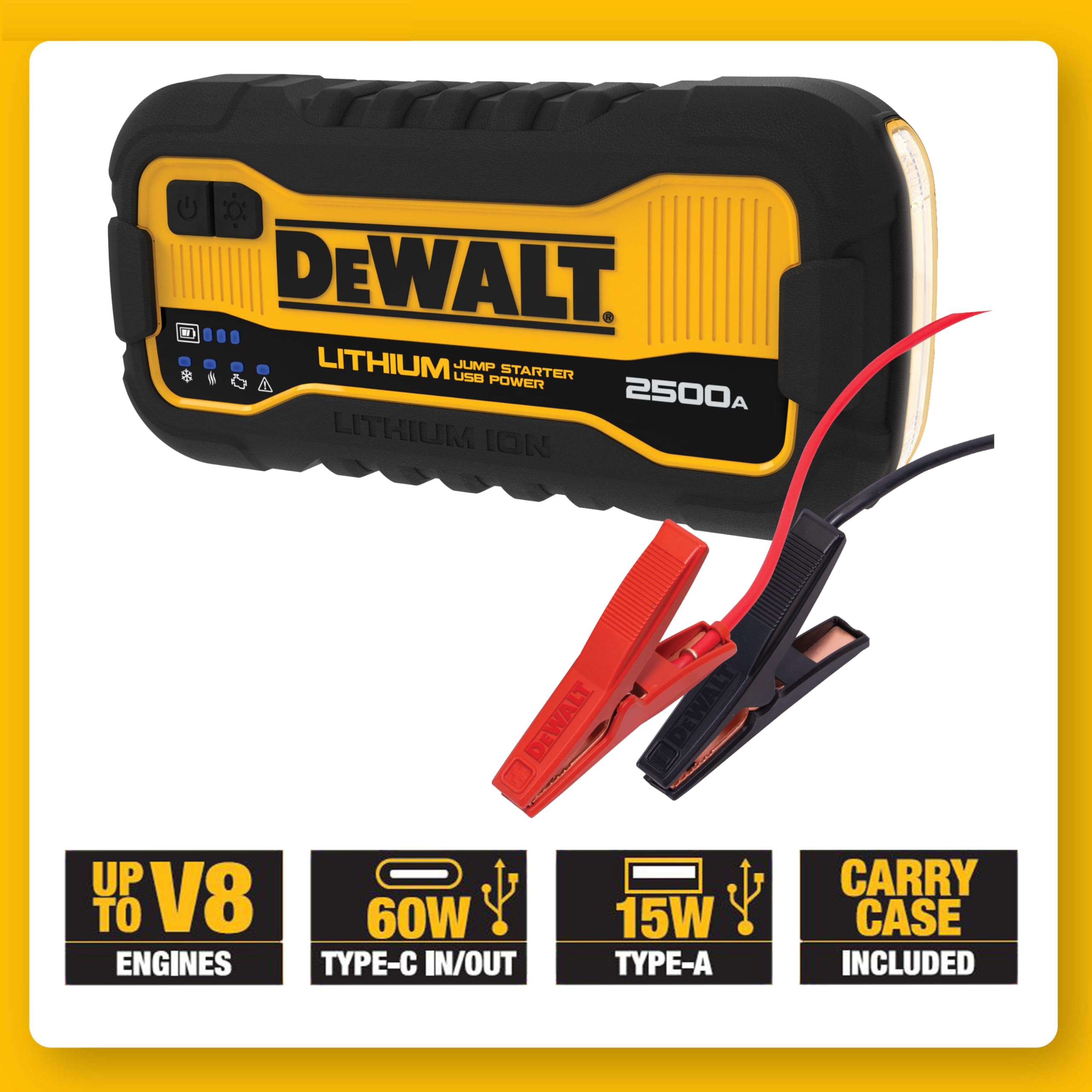 DEWALT product label and specs plate highlighting model details and safety info