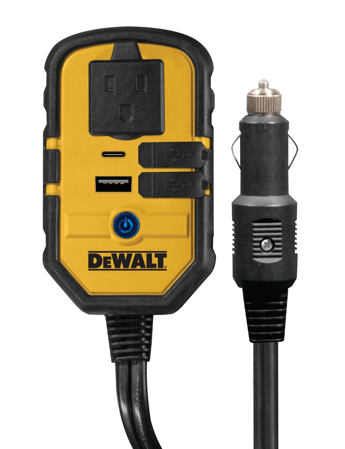 DEWALT DXAEPI140 front panel showing AC outlet and status indicators for easy power access