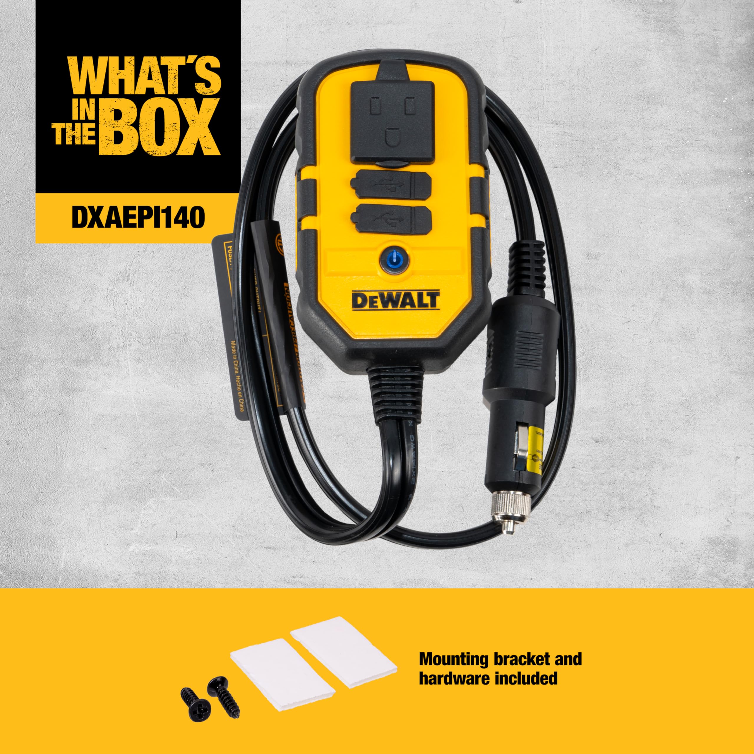 DEWALT DXAEPI140 in a work truck with devices charging showing reliable jobsite power