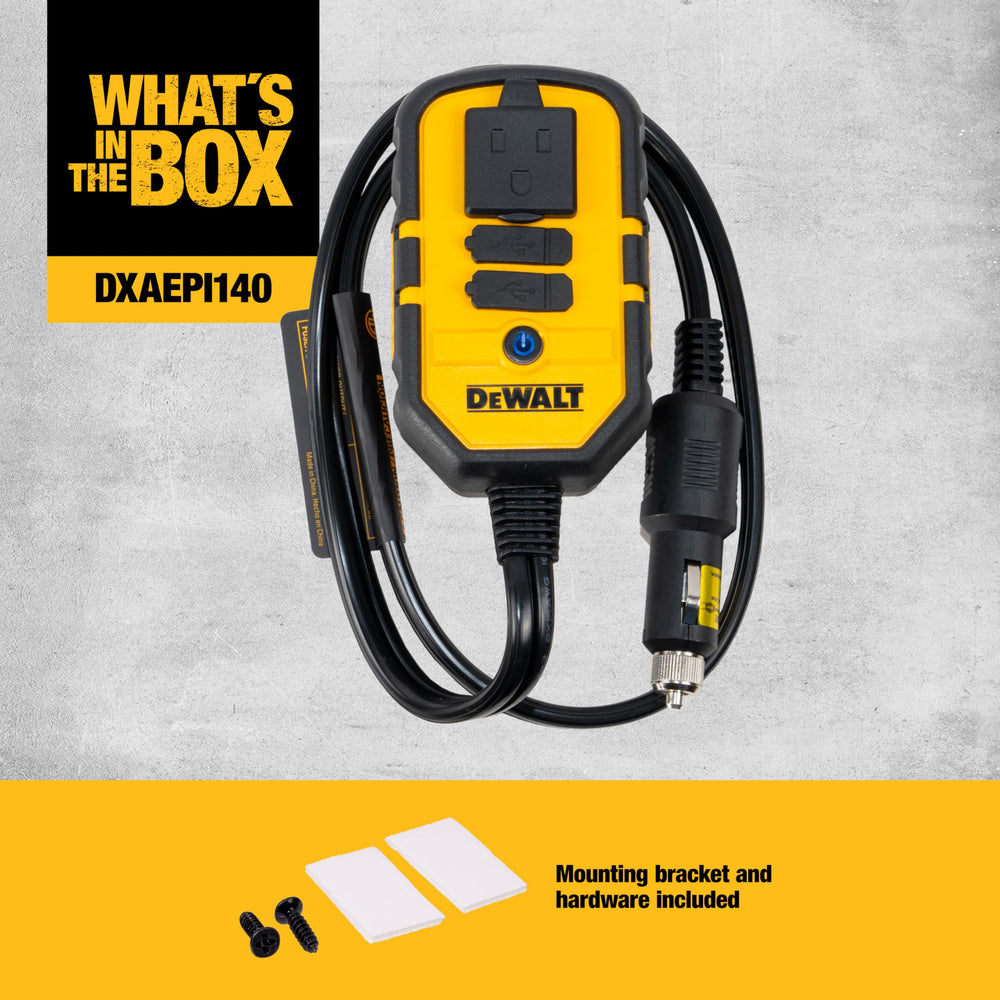 DEWALT DXAEPI140 in a work truck with devices charging showing reliable jobsite power
