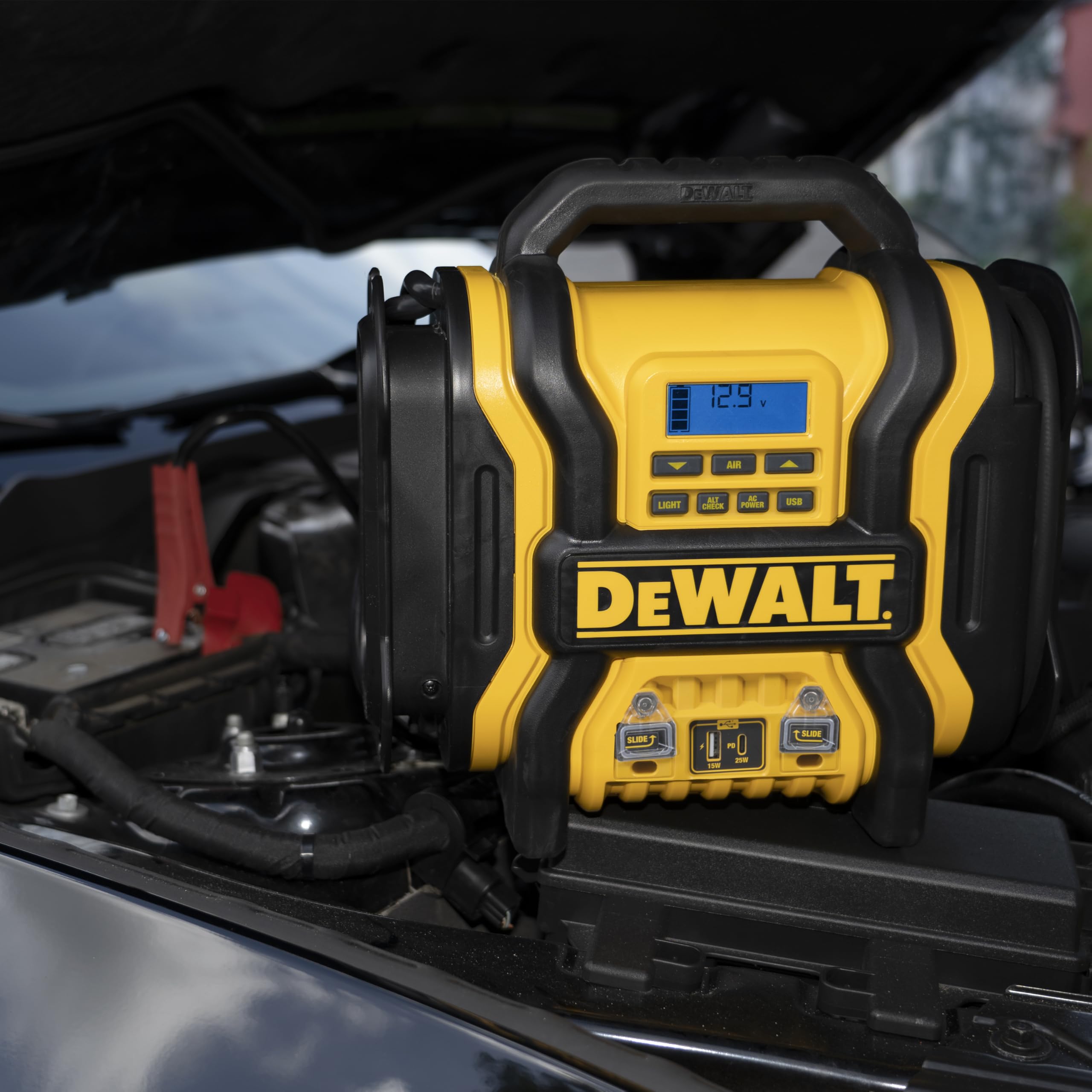 DEWALT DXAEPS14 AC inverter and USB ports powering devices and small electronics