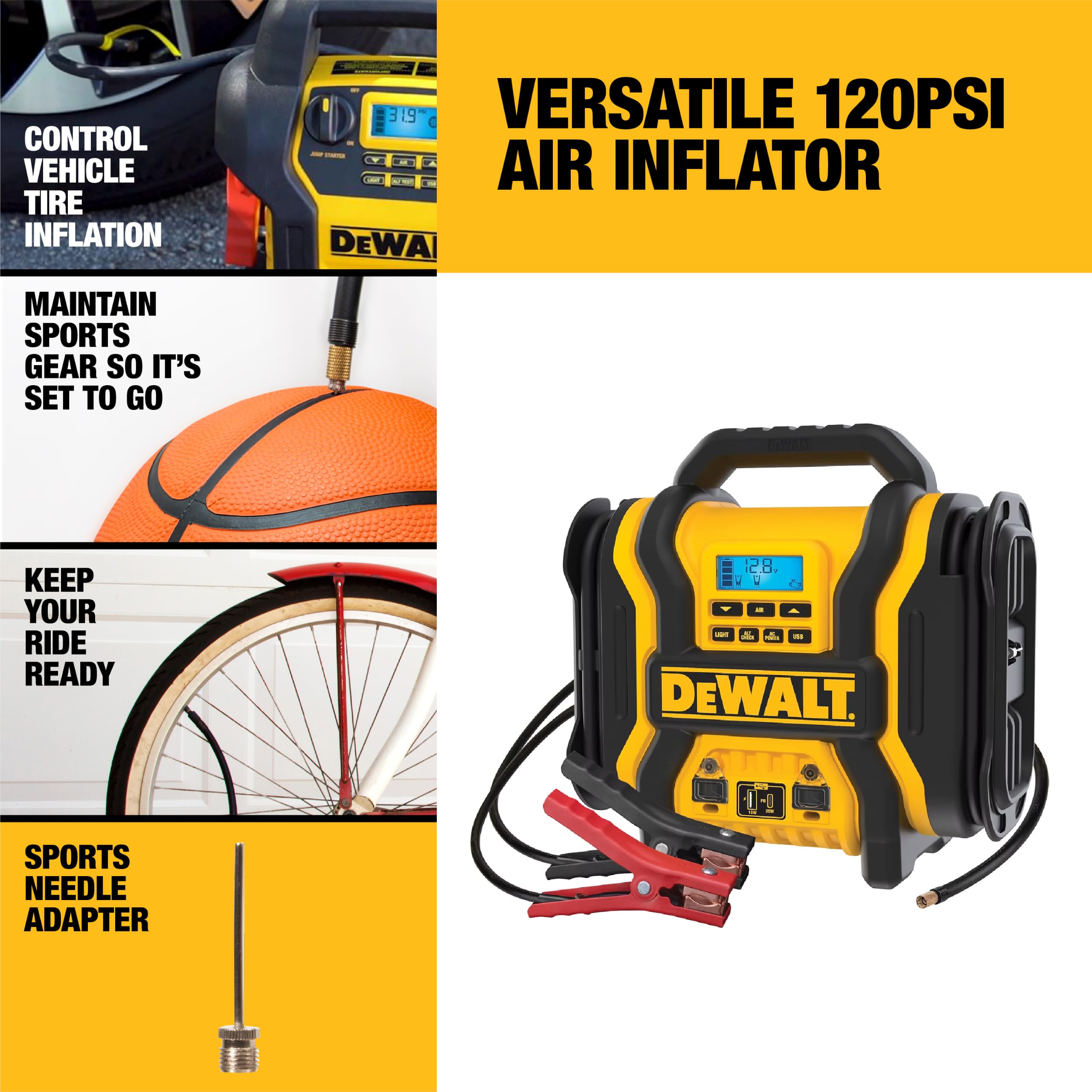 DEWALT DXAEPS14 heavy-duty clamps and cables ensuring safe, strong battery connection