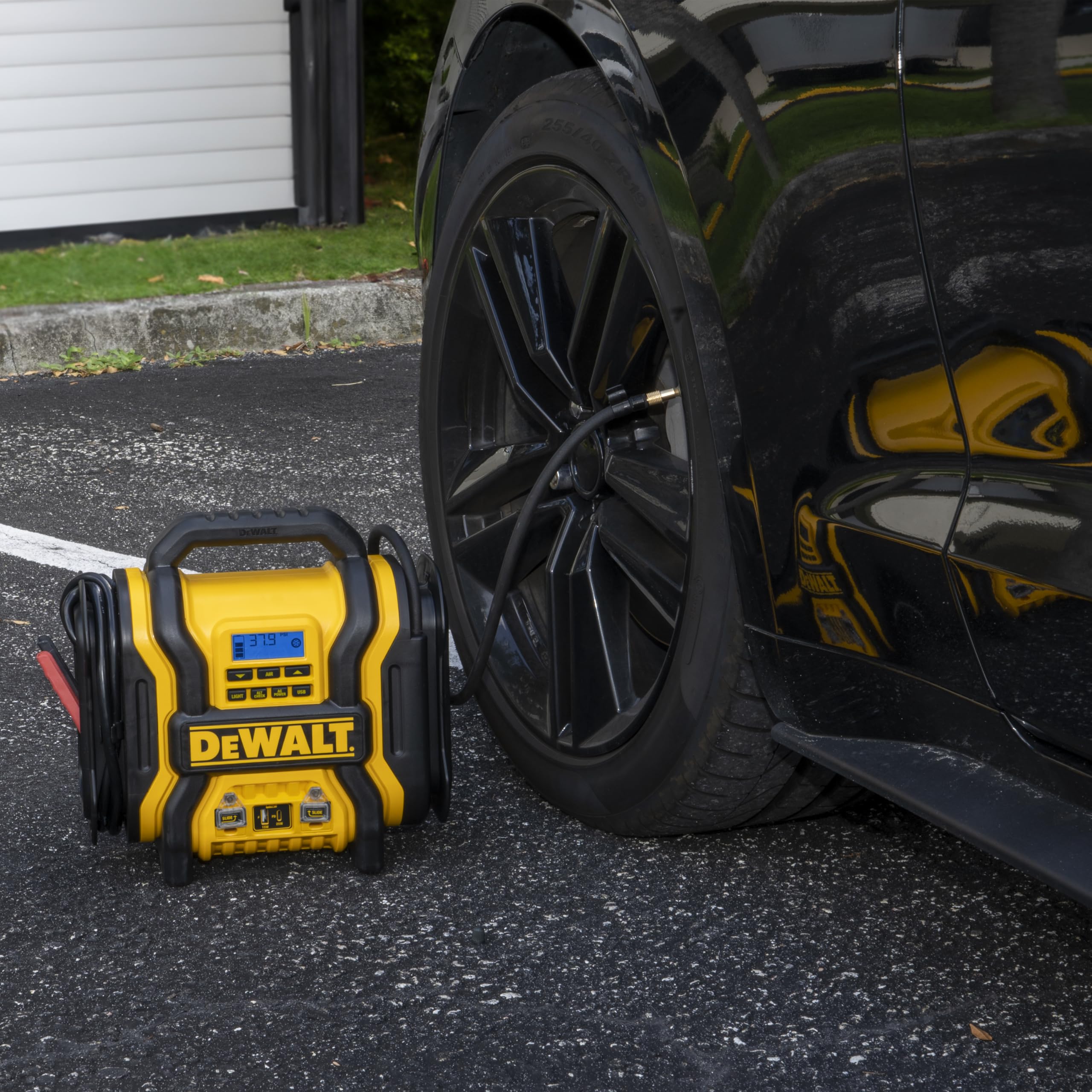 DEWALT DXAEPS14 integrated LED light illuminating roadside tasks for improved visibility