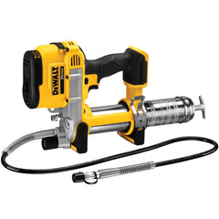 DEWALT grease gun front angle showing durable housing and portability benefit