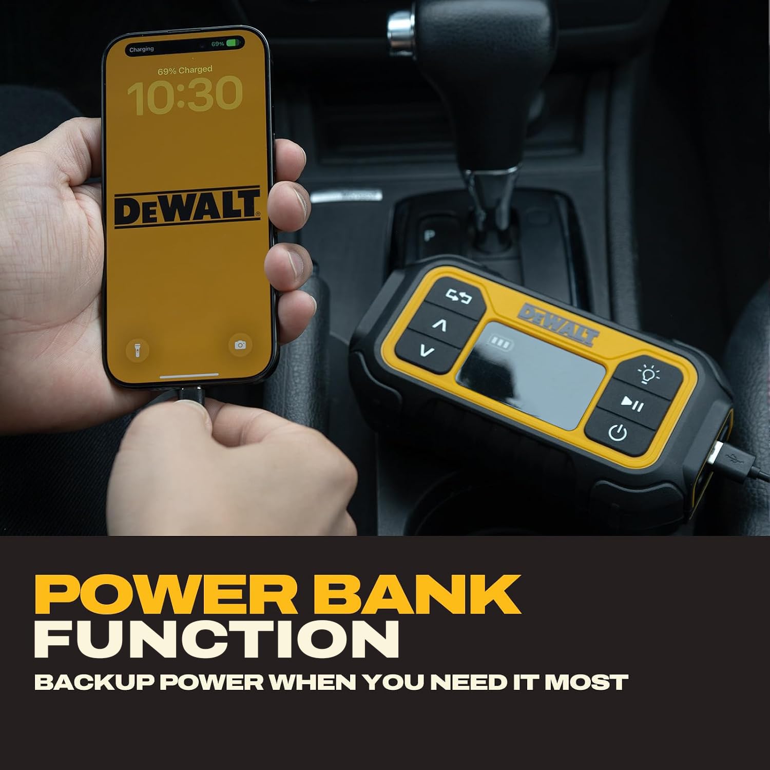 DEWALT beside a ruler showing compact dimensions and lightweight portability