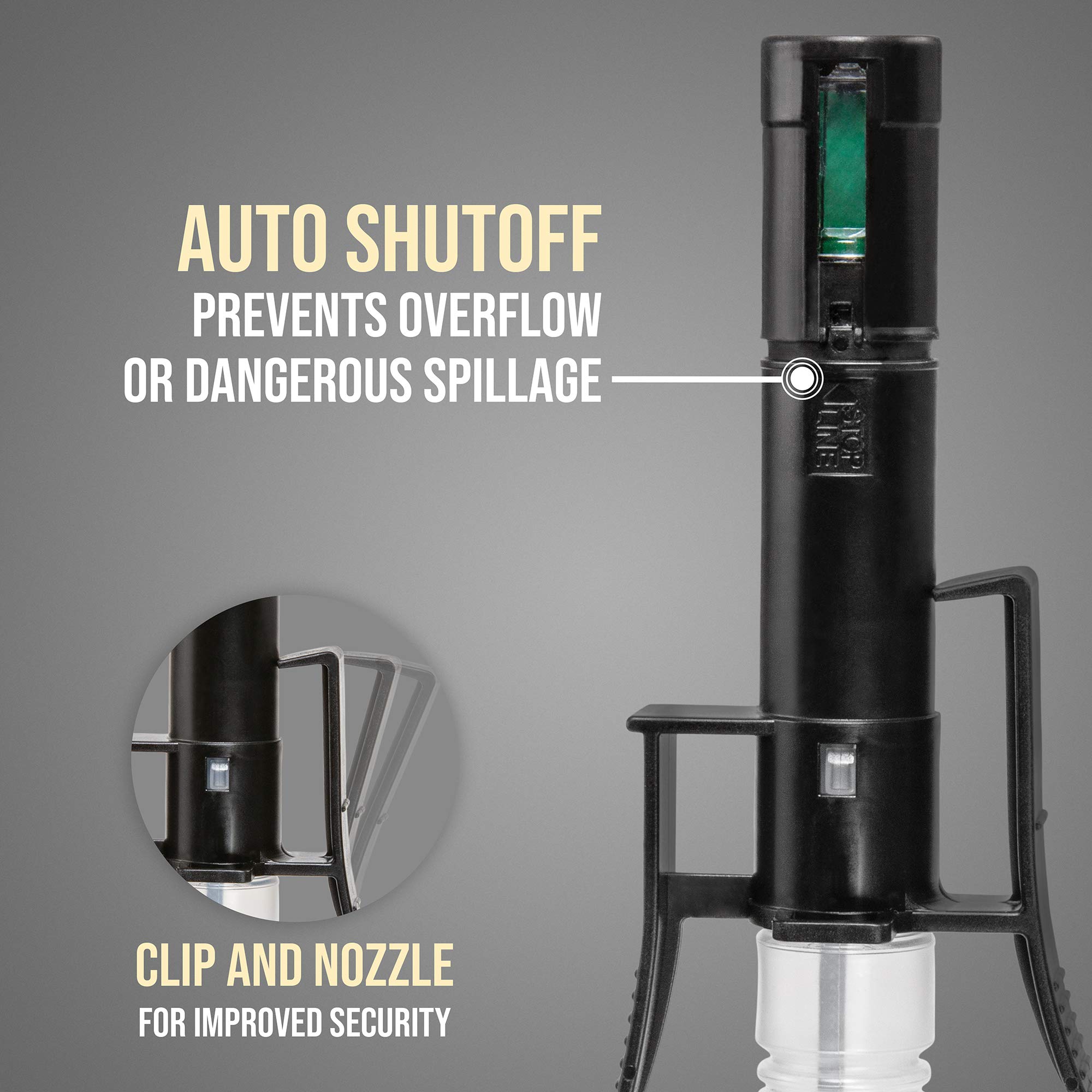 DEWAY close-up of auto-stop sensor for spill prevention and safety