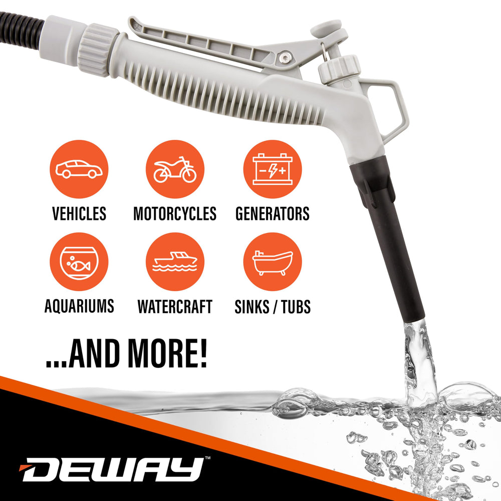 DEWAY clear discharge hose detail for visible flow monitoring